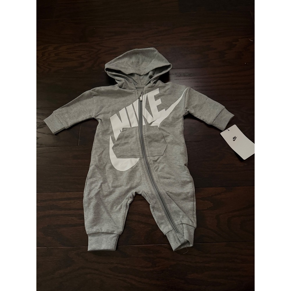 Nike Baby 3M Futura Logo Hooded Romper Dark Grey Heather 5NB954-042
